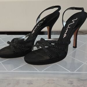 Nina Elegant Black and Silver Heels